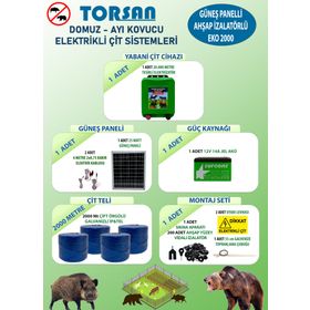 Torsan Eko 2000 Domuz Ayı Kovucu 2000 mt Güneş Panelli Elektrikli Çit Sistemi