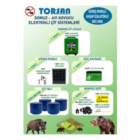 Torsan Eko 2000 Domuz Ayı Kovucu 2000 mt Güneş Panelli Elektrikli Çit Sistemi