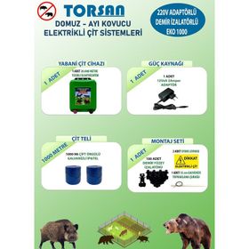 Torsan Eko Plus 1000 Adaptörlü 220V Domuz Ayı Kovucu 1000 mt Elektrikli Çit Sistemi