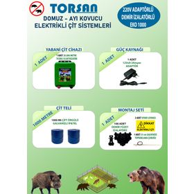 Torsan Eko Plus 1000 Adaptörlü 220V Domuz Ayı Kovucu 1000 mt Elektrikli Çit Sistemi