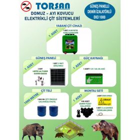 Torsan Eko Plus 1000 Domuz Ayı Kovucu 1000 mt Güneş Panelli Elektrikli Çit Sistemi