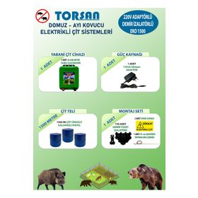 Torsan Eko Plus 1500 Adaptörlü 220V Domuz Ayı Kovucu 1500 mt Elektrikli Çit Sistemi