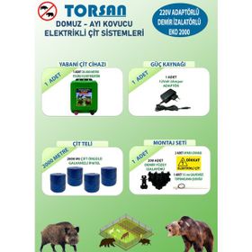 Torsan Eko Plus 2000 Adaptörlü 220V Domuz Ayı Kovucu 2000 mt Elektrikli Çit Sistemi