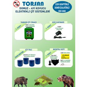 Torsan Eko Plus 2000 Adaptörlü 220V Domuz Ayı Kovucu 2000 mt Elektrikli Çit Sistemi