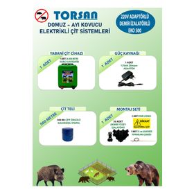 Torsan Eko Plus 500 Adaptörlü 220V Domuz Ayı Kovucu 500 mt Elektrikli Çit Sistemi