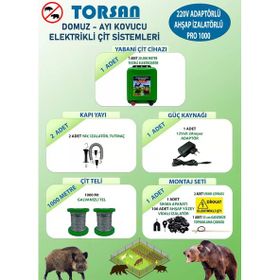 Torsan Pro 1000 Adaptörlü 220V Domuz Ayı Kovucu 1000 mt Elektrikli Çit Sistemi