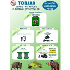 Torsan Pro 1000 Adaptörlü 220V Domuz Ayı Kovucu 1000 mt Elektrikli Çit Sistemi