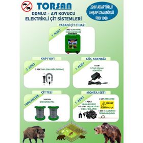 Torsan Pro 1000 Adaptörlü 220V Domuz Ayı Kovucu 1000 mt Elektrikli Çit Sistemi