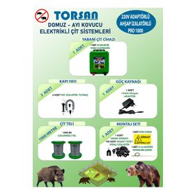 Torsan Pro 1000 Adaptörlü 220V Domuz Ayı Kovucu 1000 mt Elektrikli Çit Sistemi