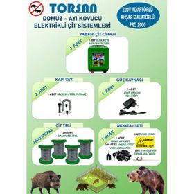 Torsan Pro 2000 Adaptörlü 220V Domuz Ayı Kovucu 2000 mt Elektrikli Çit Sistemi