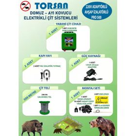 Torsan Pro 500 Adaptörlü 220V Domuz Ayı Kovucu 500 mt Elektrikli Çit Sistemi