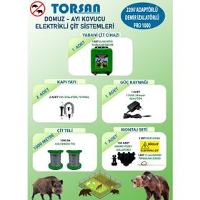 Torsan Pro Plus 1000 Adaptörlü 220V Domuz Ayı Kovucu 1000 mt Elektrikli Çit Sistemi