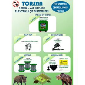 Torsan Pro Plus 1500 Adaptörlü 220V Domuz Ayı Kovucu 1500 mt Elektrikli Çit Sistemi