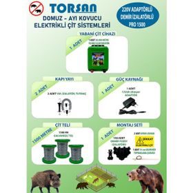 Torsan Pro Plus 1500 Adaptörlü 220V Domuz Ayı Kovucu 1500 mt Elektrikli Çit Sistemi