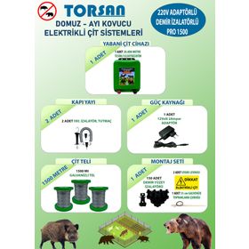 Torsan Pro Plus 1500 Adaptörlü 220V Domuz Ayı Kovucu 1500 mt Elektrikli Çit Sistemi