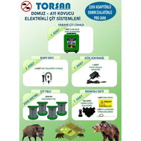 Torsan Pro Plus 2000 Adaptörlü 220V Domuz Ayı Kovucu 2000 mt Elektrikli Çit Sistemi
