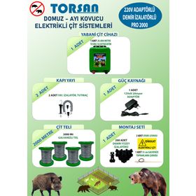 Torsan Pro Plus 2000 Adaptörlü 220V Domuz Ayı Kovucu 2000 mt Elektrikli Çit Sistemi