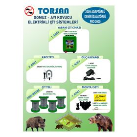Torsan Pro Plus 2000 Adaptörlü 220V Domuz Ayı Kovucu 2000 mt Elektrikli Çit Sistemi