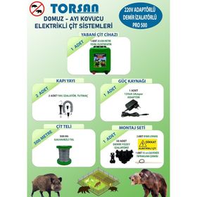 Torsan Pro Plus 500 Adaptörlü 220V Domuz Ayı Kovucu 500 mt Elektrikli Çit Sistemi