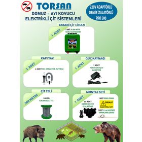 Torsan Pro Plus 500 Adaptörlü 220V Domuz Ayı Kovucu 500 mt Elektrikli Çit Sistemi