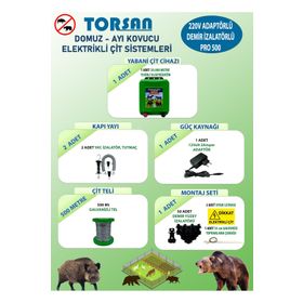 Torsan Pro Plus 500 Adaptörlü 220V Domuz Ayı Kovucu 500 mt Elektrikli Çit Sistemi
