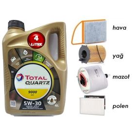 Total Quartz 5W-30 NFC 4 lt Motor Yağı + Peugeot 208 1.6 Dizel Yağ Bakım Seti