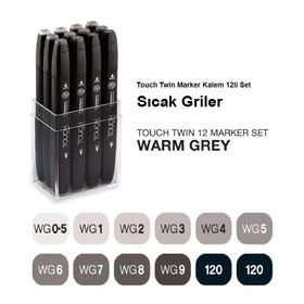 Touch 12'li Set Sıcak Griler Twin Marker Kalem
