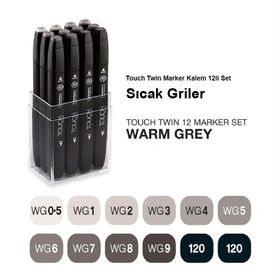 Touch 12'li Set Sıcak Griler Twin Marker Kalem