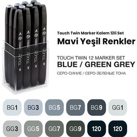 Touch Twin Marker Kalem Mavi Yeşil Renkler 12'li Set