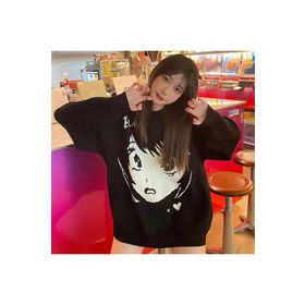 Touz Moda Anime Girl Harajuku Vintage Streetwear Siyah Unisex Kazak