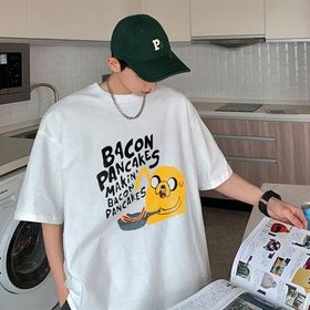 Touz Moda Bacon Pancakes Baskılı Beyaz Unisex Oversize T-shirt
