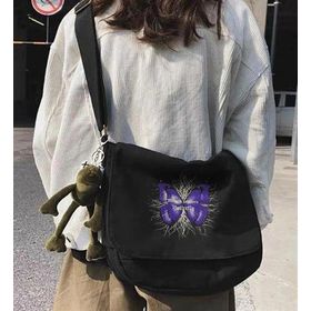 Touz Moda Butterfly Baskılı Siyah Unisex Postacı Çantası