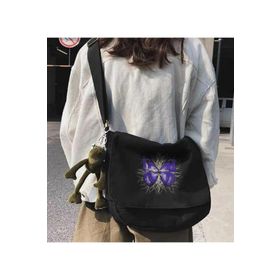 Touz Moda Butterfly Baskılı Siyah Unisex Postacı Çantası