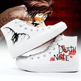 Touz Moda Death Note Baskılı Beyaz Unisex Kanvas Ayakkabı