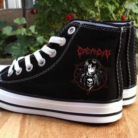 Touz Moda Demon Girl Baskılı Siyah Unisex Kanvas Ayakkabı