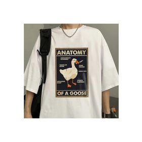 Touz Moda Duck Anatomy Baskılı Beyaz Unisex Oversize T-shirt