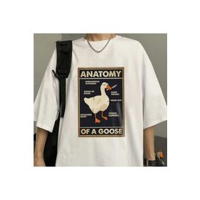 Touz Moda Duck Anatomy Baskılı Beyaz Unisex Oversize T-shirt