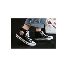 Touz Moda Flower Skull Baskılı Siyah Kanvas Ayakkabı