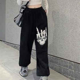 Touz Moda Gothic Skull Hand Baskılı Oversize Siyah Unisex Eşofman Altı