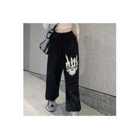 Touz Moda Gothic Skull Hand Baskılı Oversize Siyah Unisex Eşofman Altı