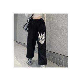 Touz Moda Gothic Skull Hand Baskılı Oversize Siyah Unisex Eşofman Altı