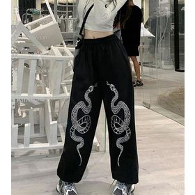 Touz Moda Gothic Snake Baskılı Oversize Siyah Unisex Eşofman Altı