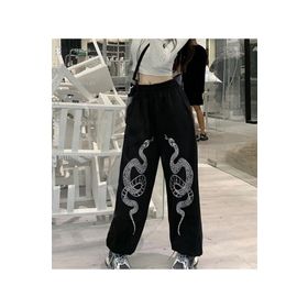 Touz Moda Gothic Snake Baskılı Oversize Siyah Unisex Eşofman Altı