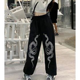 Touz Moda Gothic Snake Baskılı Oversize Siyah Unisex Eşofman Altı