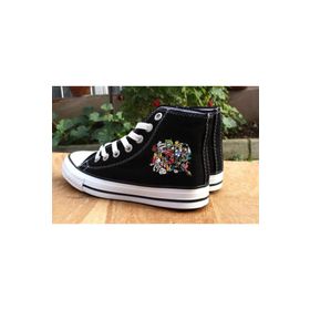 Touz Moda Graffiti Baskılı Siyah Kanvas Ayakkabı