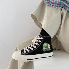 Touz Moda Green R&M Baskılı Siyah Unisex Kanvas Ayakkabı