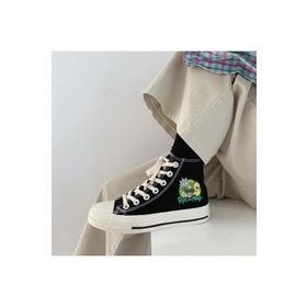 Touz Moda Green R&M Baskılı Siyah Unisex Kanvas Ayakkabı