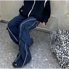 Touz Moda Harajuku Lines Detail Cargo Pocket Dark Navy Tracksuit Lacivert Kadın Eşofman Altı