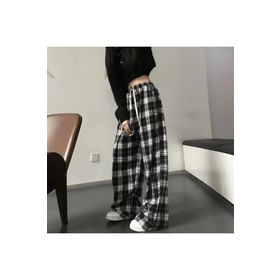 Touz Moda Harajuku Siyah Beyaz Kadın Ekose Tracksuit Eşofman Altı