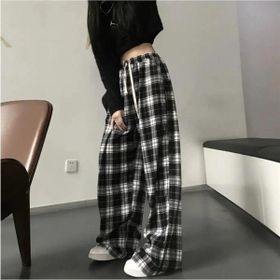 Touz Moda Harajuku Siyah Beyaz Kadın Ekose Tracksuit Eşofman Altı